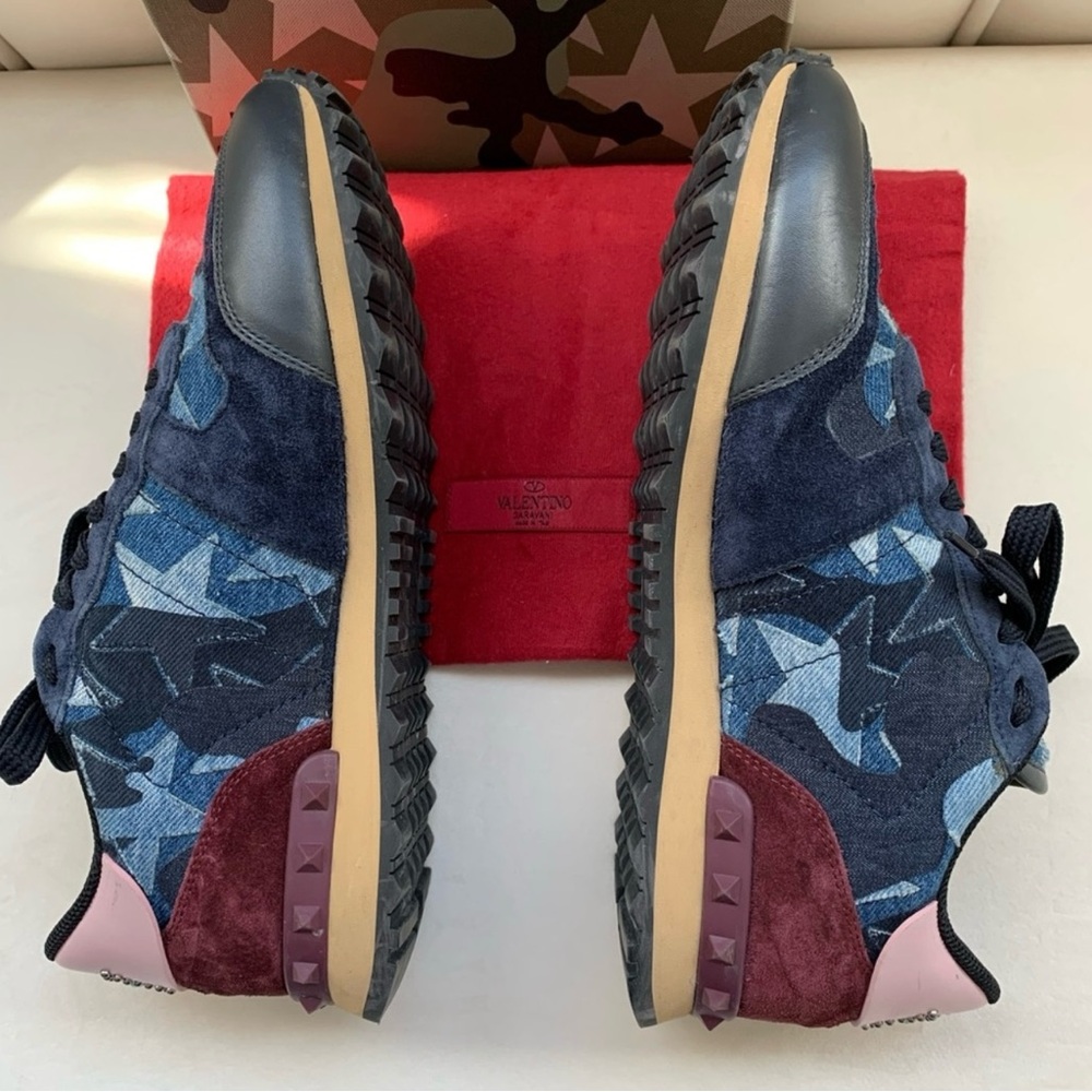 Authentic Valentino Blue Denim Patchwork Star Rockstud Sneakers Size 41 - Picture 3 of 11